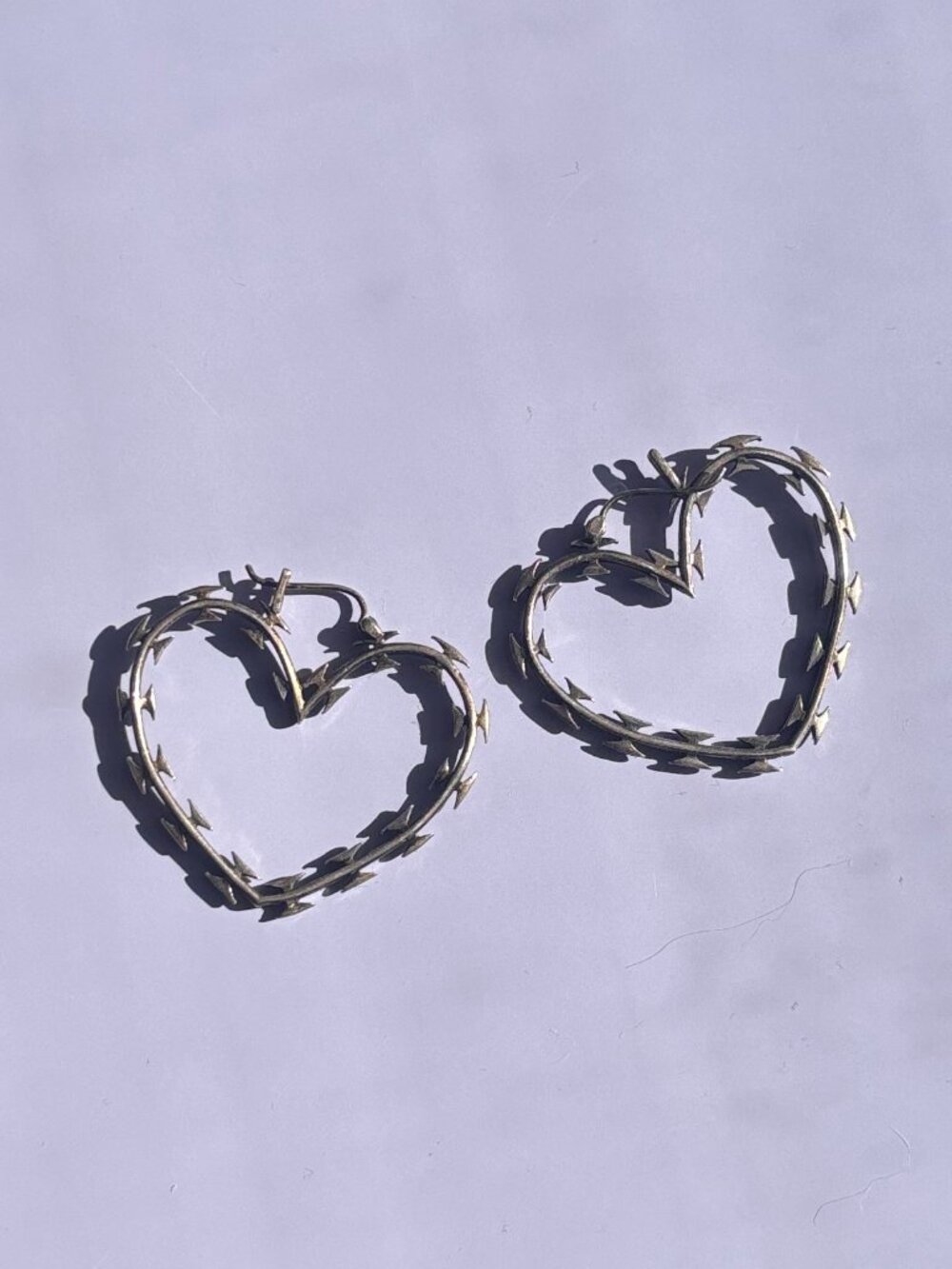 Silver Razor Wire Heart Hoops - Souvenir Jewelry - Picture 5 of 6
